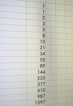 Spreadsheet on screen spreadsheet with Fibonacci sequence on a computer sc... Stock Photos