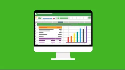 Spreadsheet software computer screen with financial accounting data. database Stock Footage 114522609