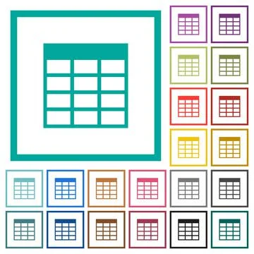 Spreadsheet table flat color icons with quadrant frames Illustrazione stock