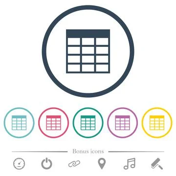 Spreadsheet table flat color icons in round outlines Иллюстрация