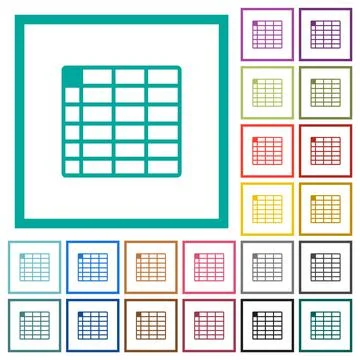 Spreadsheet table flat color icons with quadrant frames Stock Illustration