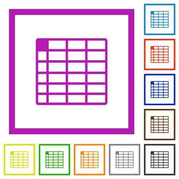 Spreadsheet table flat framed icons Stock Illustration