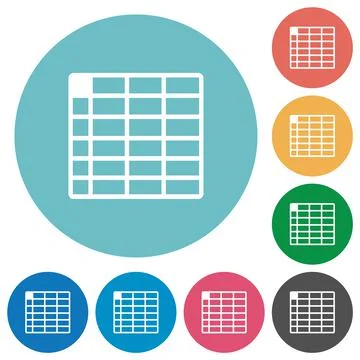 Spreadsheet table flat round icons Stock Illustration