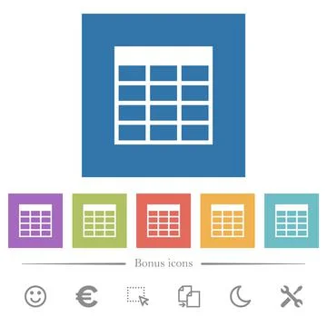 Spreadsheet table flat white icons in square backgrounds Stock Illustration