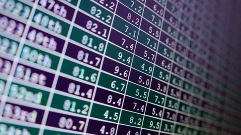Spreadsheet table full of numbers budget Camera shot of a computer screen m.. Stock Photos
