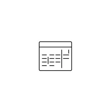 Spreadsheet table icon with data rows and columns outline Stock Illustration