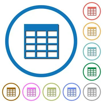 Spreadsheet table icons with shadows and outlines Stock Illustration