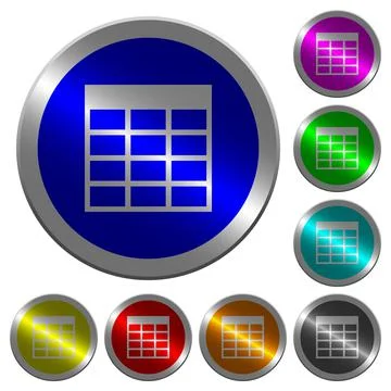 Spreadsheet table luminous coin-like round color buttons Stock Illustration