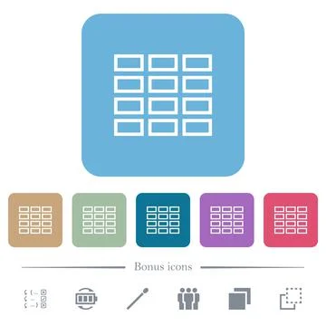 Spreadsheet table outline flat icons on color rounded square backgrounds Stock Illustration