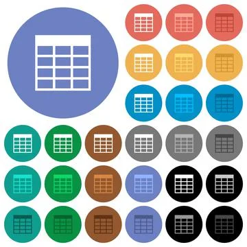 Spreadsheet table round flat multi colored icons Stock Illustration
