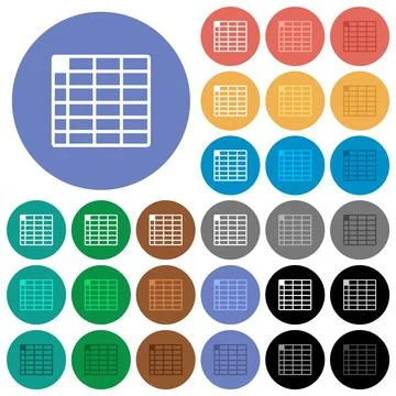Spreadsheet table round flat multi colored icons Stock Illustration