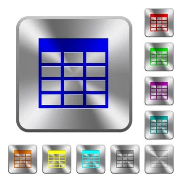 Spreadsheet table rounded square steel buttons Stock Illustration