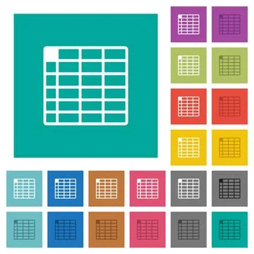 Spreadsheet table square flat multi colored icons Stock Illustration
