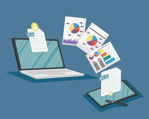 Spreadsheet in tablet and laptop Illustrazione stock