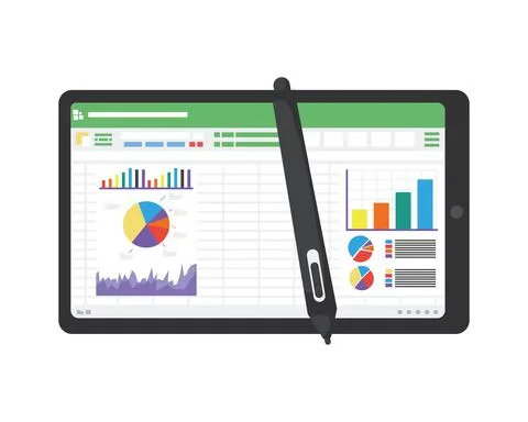 Spreadsheet on tablet with pen Stock Illustration