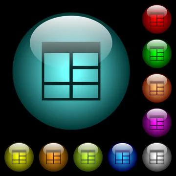 Spreadsheet vertically merge table cells icons in color illuminated glass but Illustrazione stock