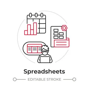 Spreadsheets duotone line art concept icon Stock Illustration