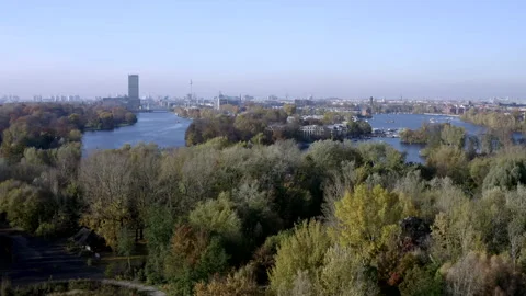 Spree River Aerial View Flyover in Berlin Germany Stock Footage 133346235