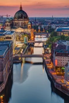 The Spree river in Berlin at sunset Stock Photos