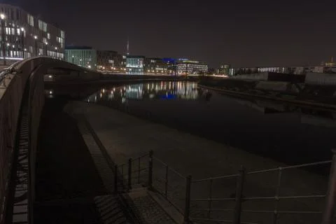 Spreebogen in Berlin at night Stock Photos