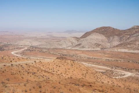 Spreetshoogte Pass view looking down on road from above in remote Namibia Stock Photos