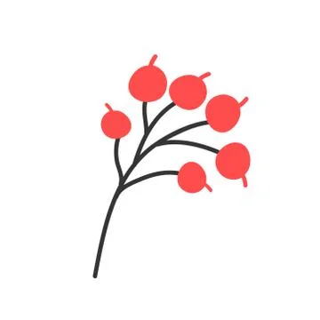 Sprig with red berries. Vector illustration in doodle style. Christmas plant Stock Illustration