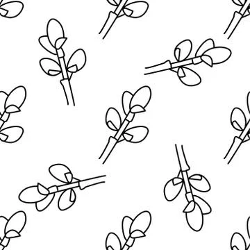 Sprig of willow in hand drawn doodle style on white background. Design Easter Illustrazione stock