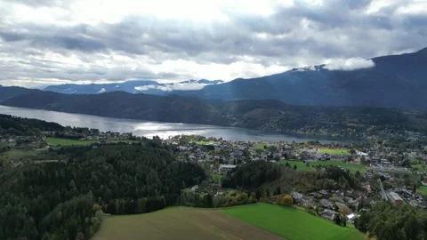 Spring 2024 Aerial View of Seeboden and Millstätter See, Carinthia, Austria Stock Footage 288020096