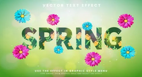 Spring 3d editable text effect Template 스톡 일러스트