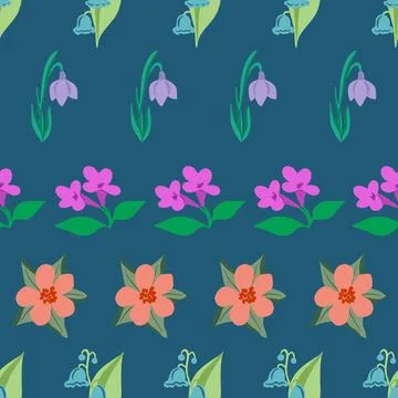 Spring abstract flowers seamless pattern on light navy blue Stock Illustration