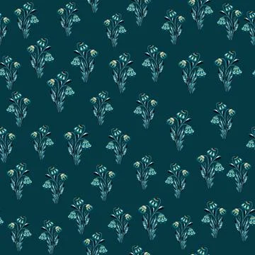 Spring abstract seamless pattern with little random flowers bouquet silhouett Stock Illustration
