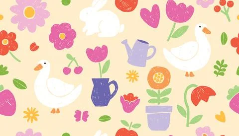 Spring abstract seamless pattern, vector summer flowers texture イラスト素材