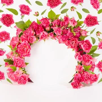 Spring abstract stage - framing of round arch of pink spray roses mockup with Stock Illustration