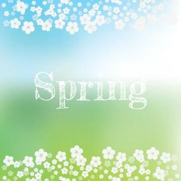 Spring abstract vector background with green, blue blurred bokeh. Handwritten Stock Illustration