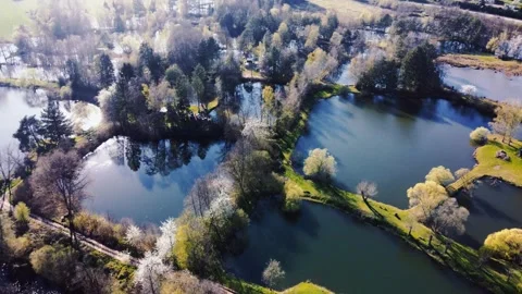 Spring Aerial View of Cascading Alpine Lakes in Europe Stockbeeldmateriaal 306551240