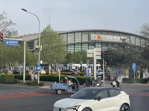 Spring Afternoon Traffic Outside Beijing National Indoor Stadium Stock Photos