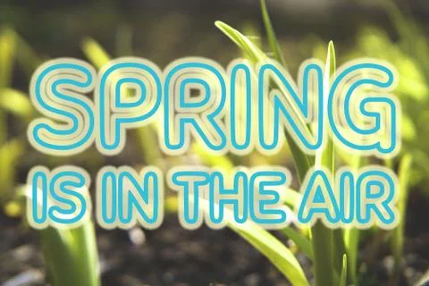Spring is in the air. Background with large blue letters. Stock Photos