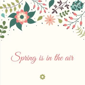 Spring in the air floral background. Springtime greeting card with Hand drawn Stock Illustration