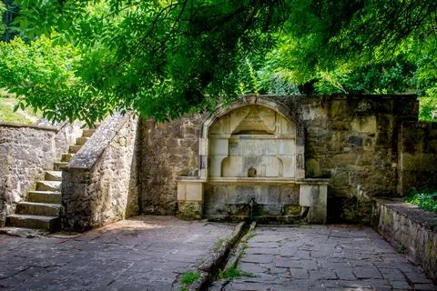 Spring in an ancient monastery Stock-Fotos