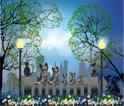 Spring and cats, Stock Illustration