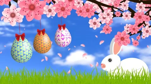 Spring and Easter combination motion graphics on blur background Stock Footage 234111266