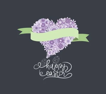 Spring and Easter with flower heart and ribbon banner in purple Illustrazione stock