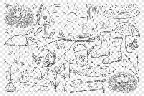 Spring and farming doodle set Stock Illustration