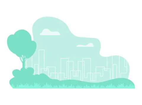 Spring and Summer Illustration on the theme of Park and City. Monochrome flat. Stock Illustration