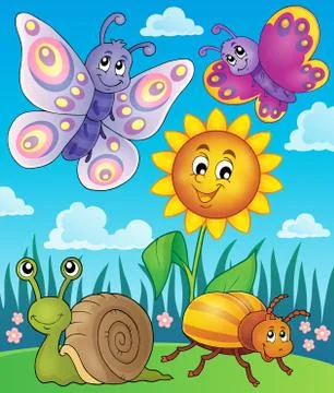 Spring animals and insect theme image - eps10 vector illustration. Stock Illustration