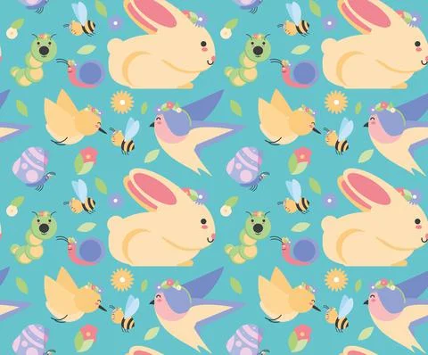 Spring animals pattern Stock Illustration