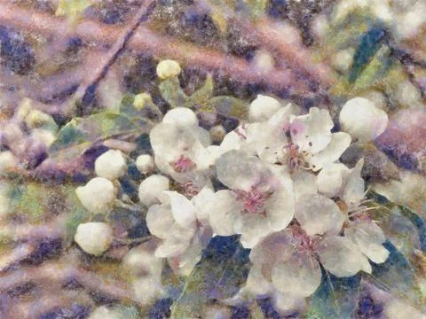 Spring apple blossom on canvas Stock Illustration