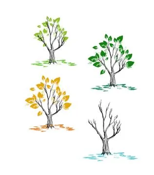Spring autumn fall summer winter season isolated set tree clip art Stock Illustration