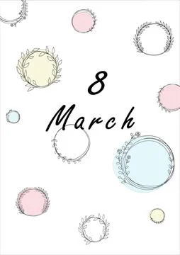 Spring background. 8 March card, doodle floral frames pattern, congratulation Stock Illustration