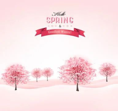 Spring background with blossoming sakura trees. vector. Stock Illustration